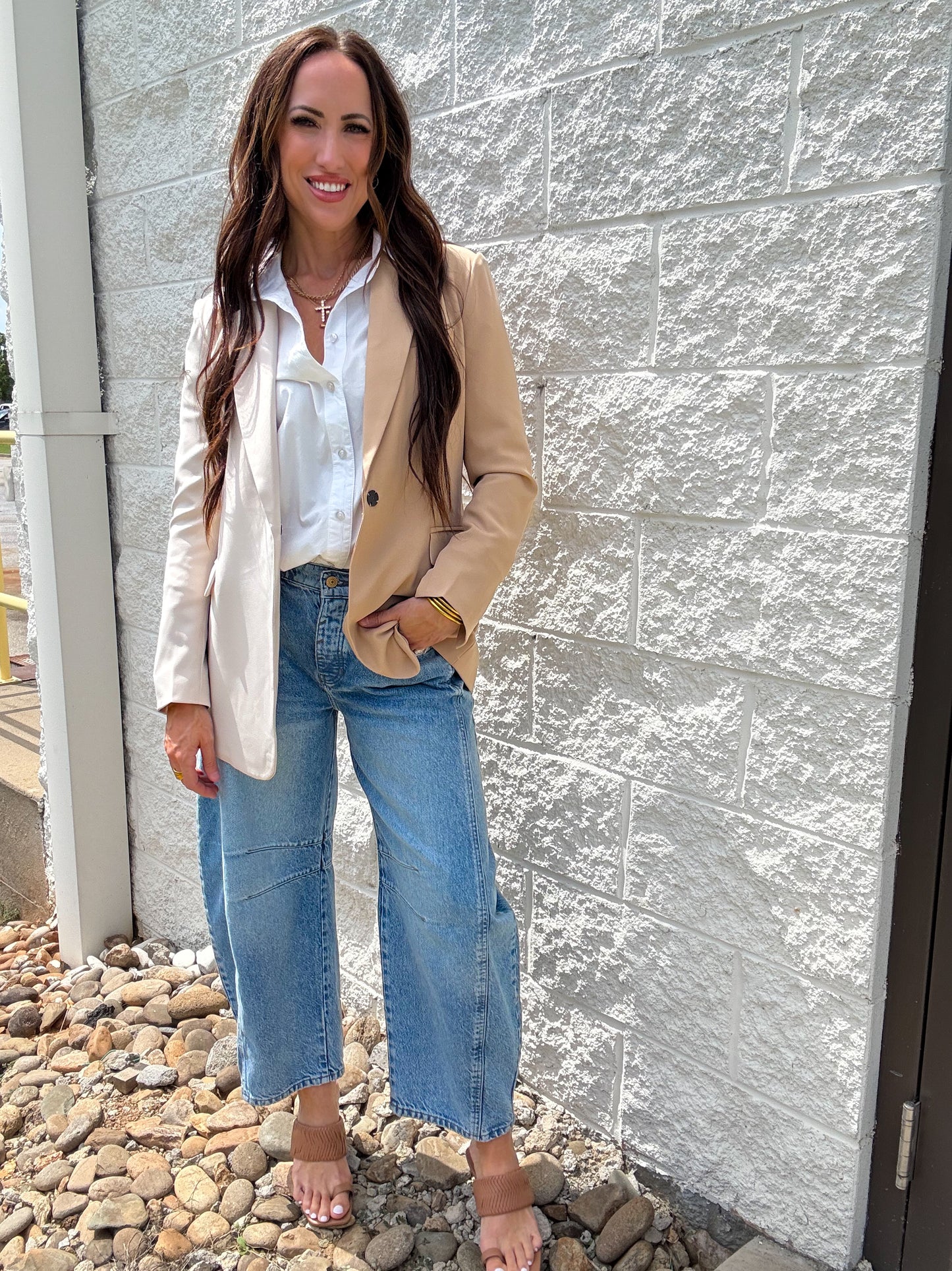 Two Tone Tan Color Block Blazer