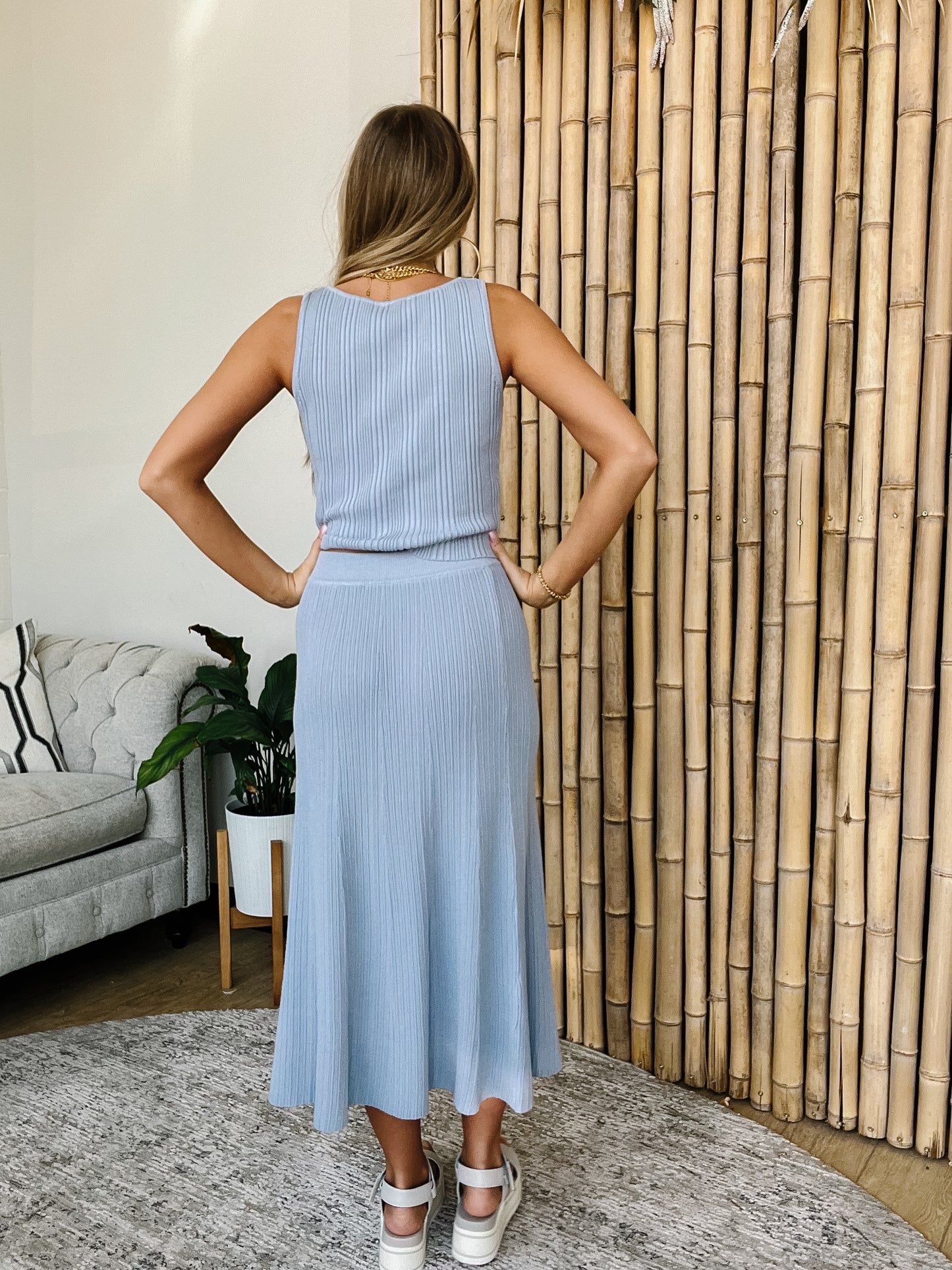 Seaside Textured Ribbed Top - BLUE HAZE