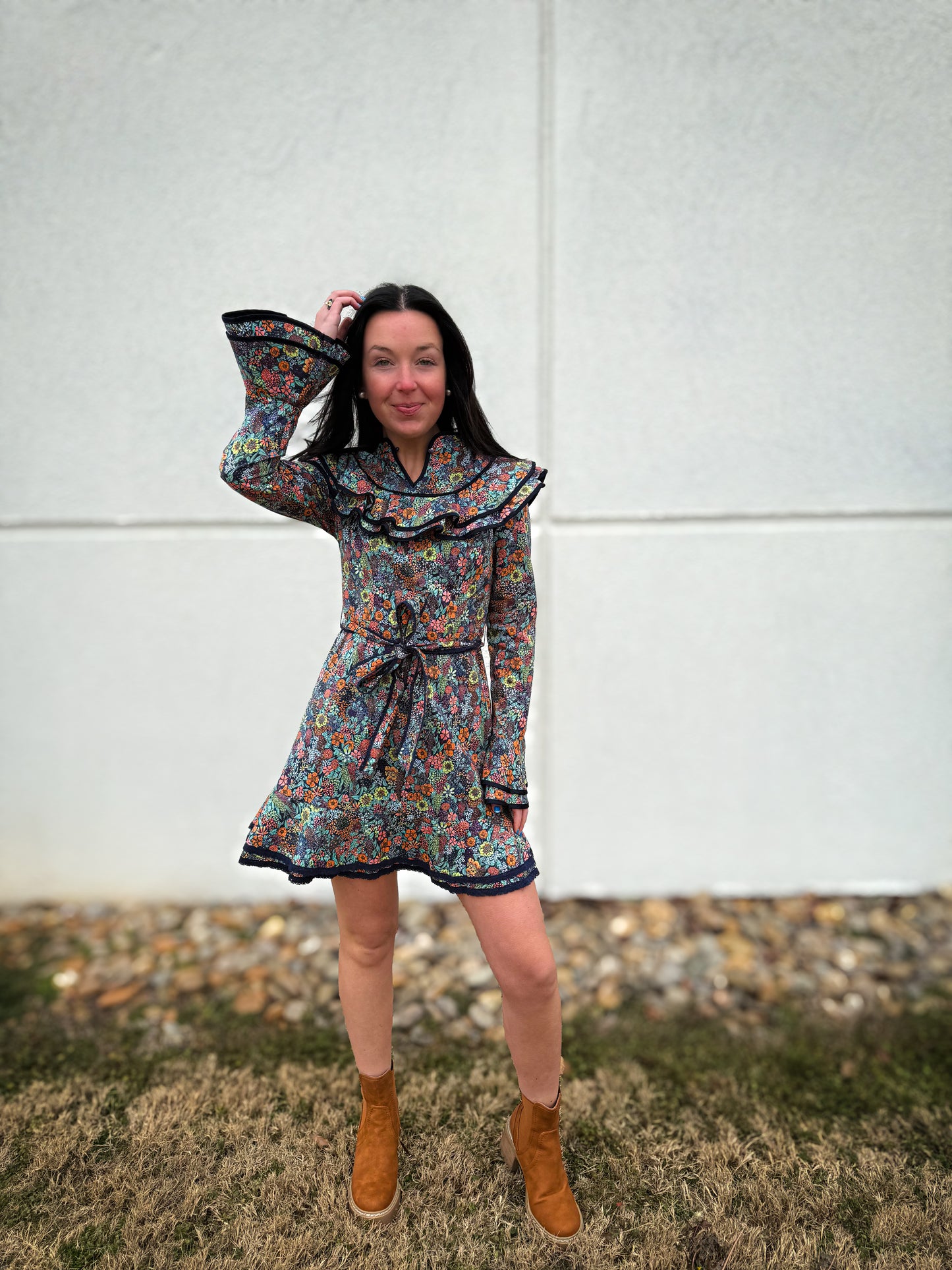 Twilight Floral Ruffle Mini Dress