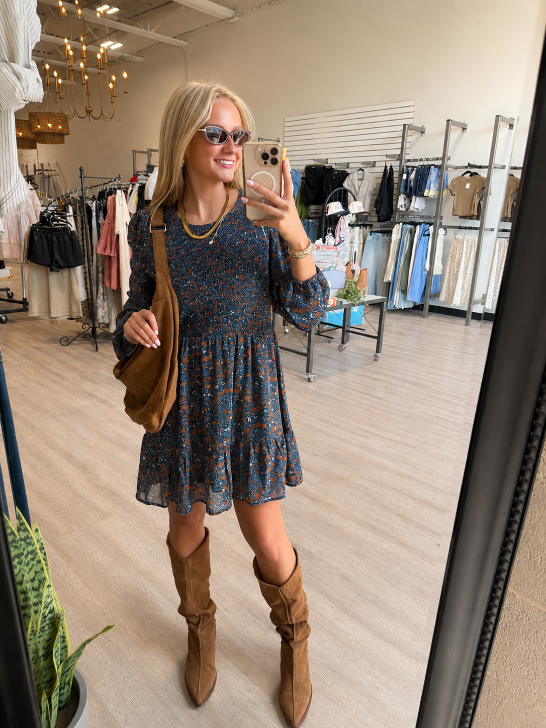 Blue Floral Mini Babydoll Dress