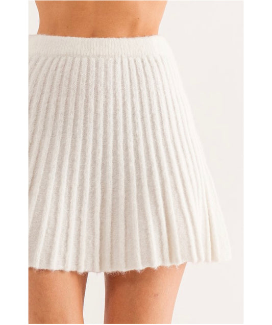 Frosted Pleats Knit Mini Skirt - IVORY