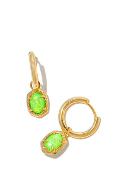Kendra Scott - Daphne Framed Huggie Earring - BRIGHT GREEN KYOCERA OPAL