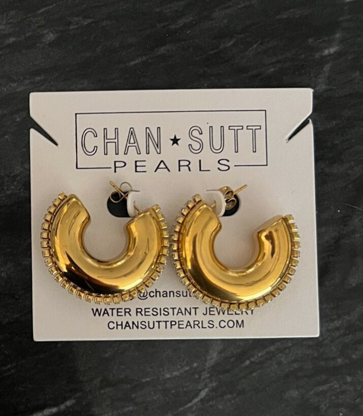 Chansutt Pearls - Rhinestone Hoops - GOLD