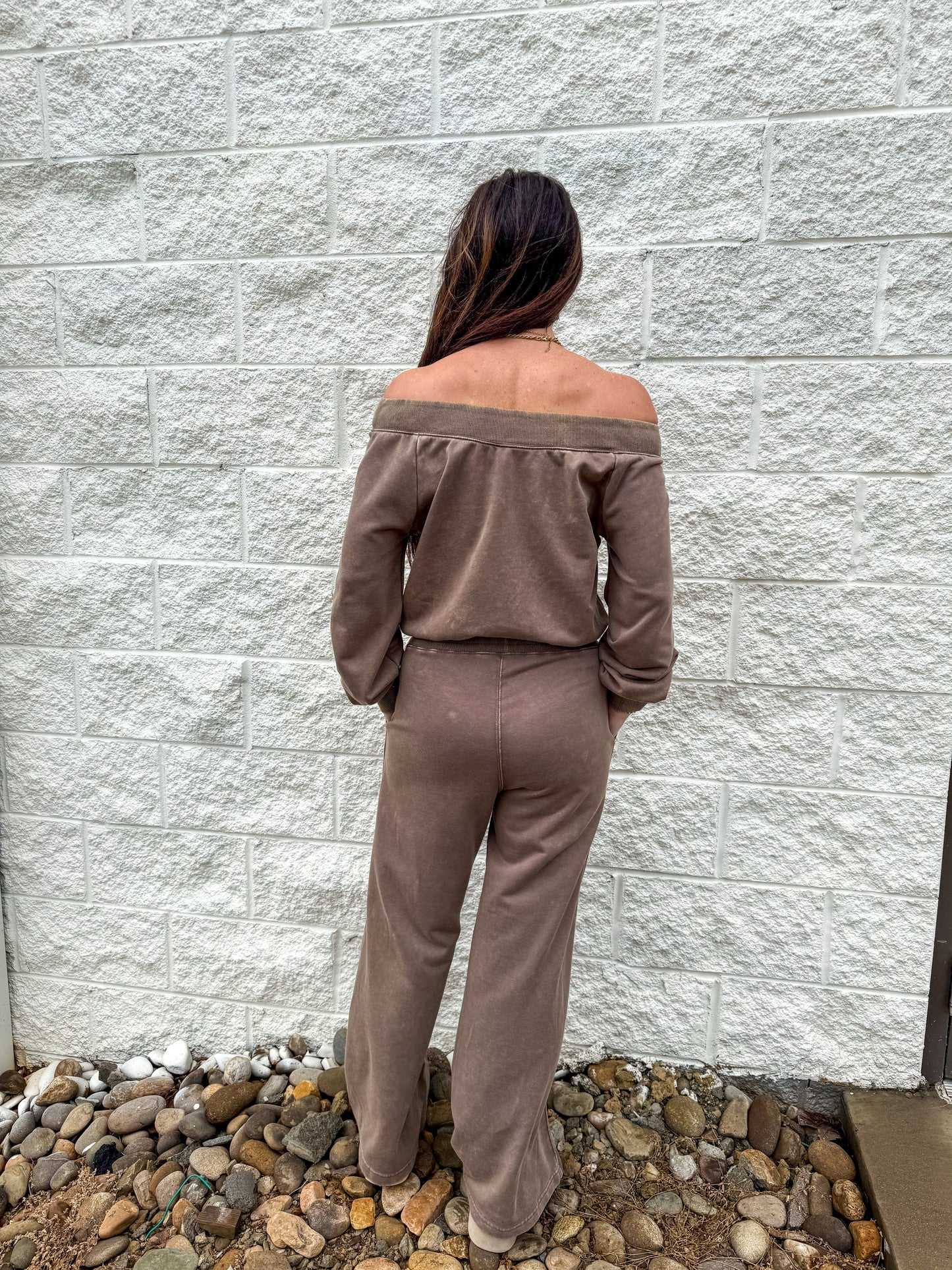 Effortless Off The Shoulder Jumpsuit - Washed Brown