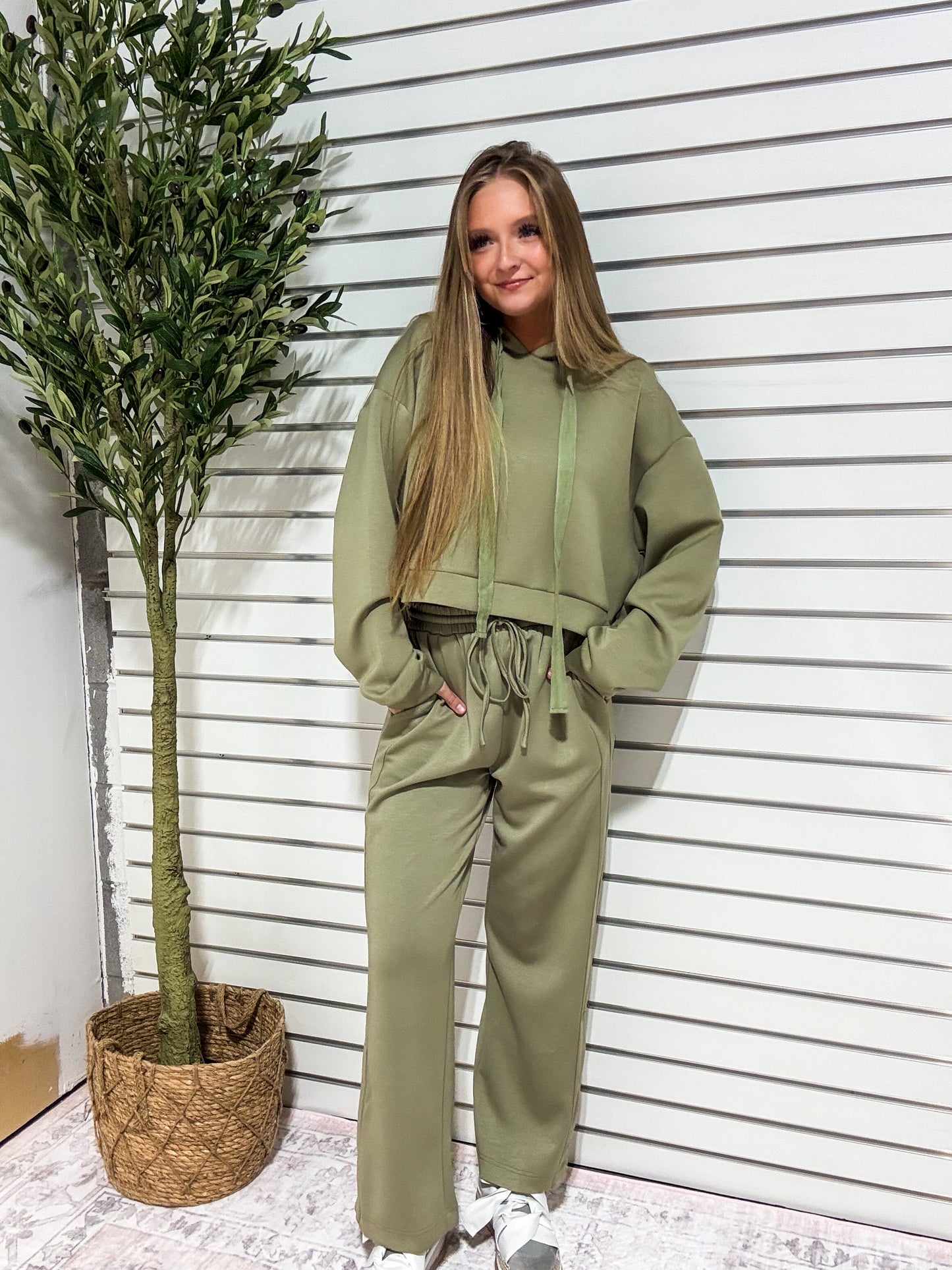 Serenity Modal Side Slit Pants - OLIVE
