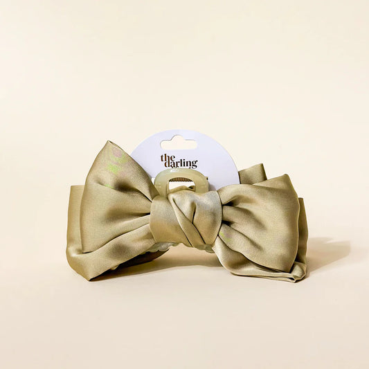 Satin Bow Claw Clip - GREEN