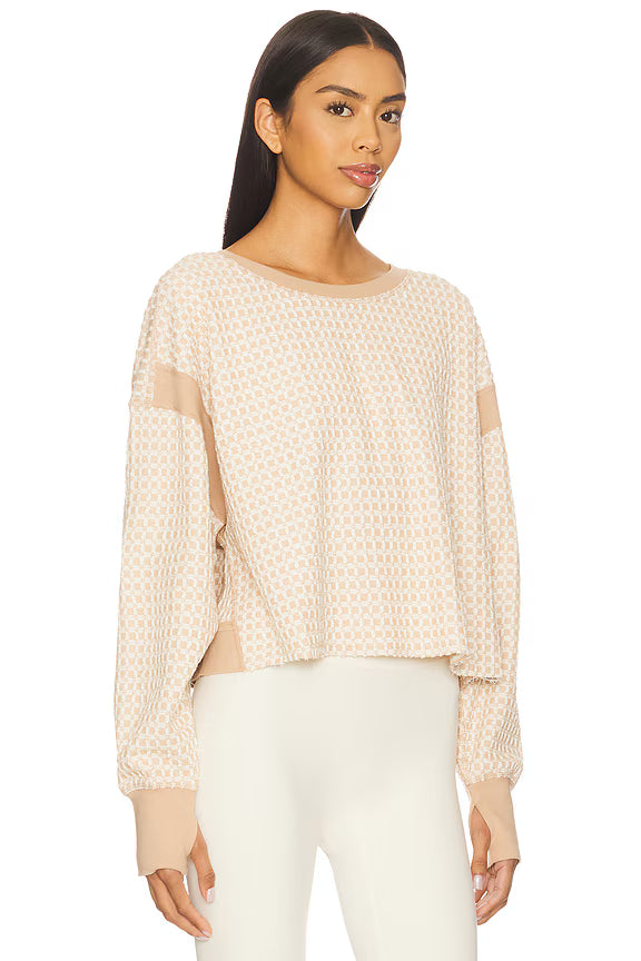 Free People - My Time Textured Reversible Layer Sweatshirt Top -SANDY