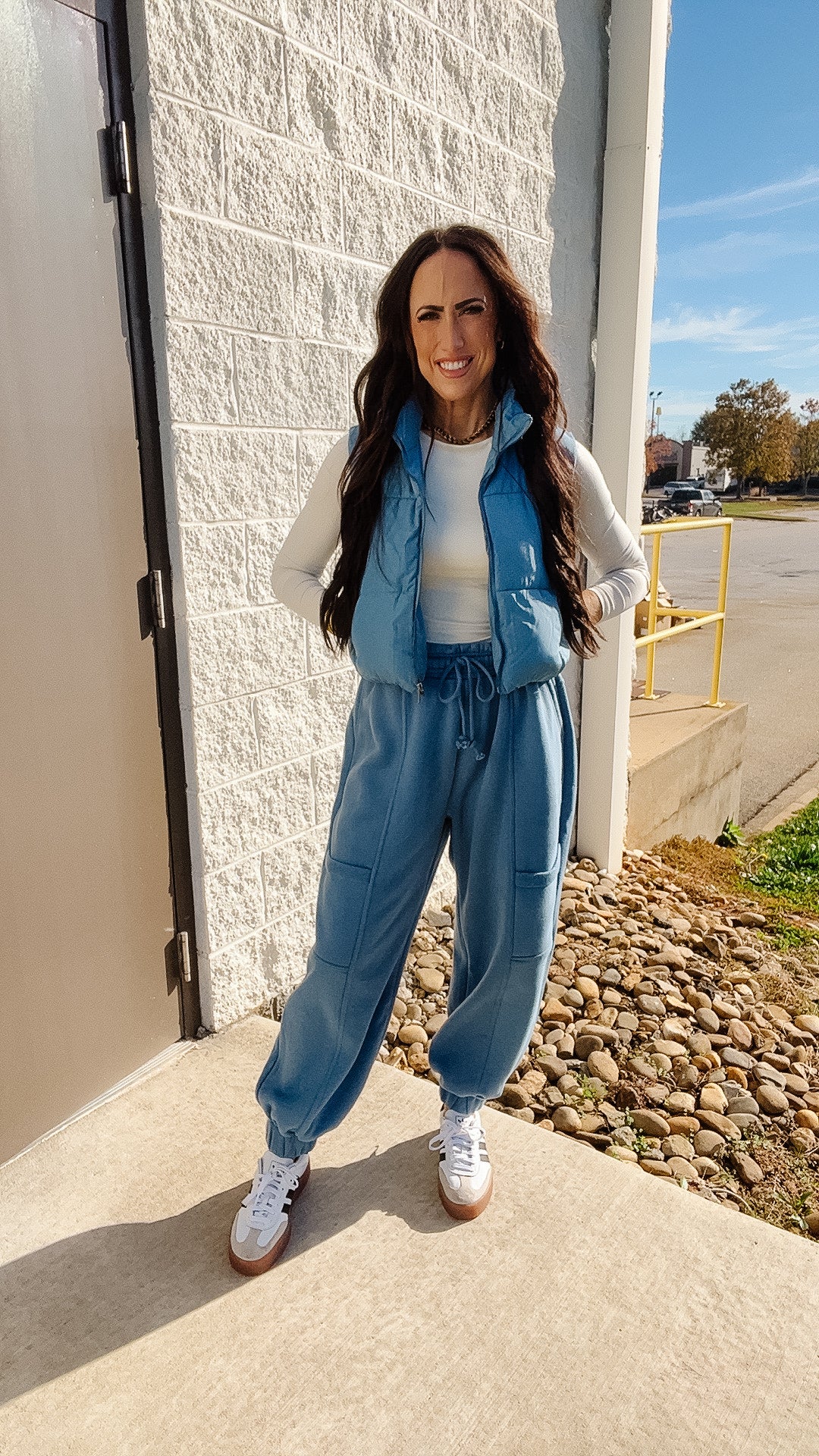 Cropped Puffer Vest - Dusty Blue