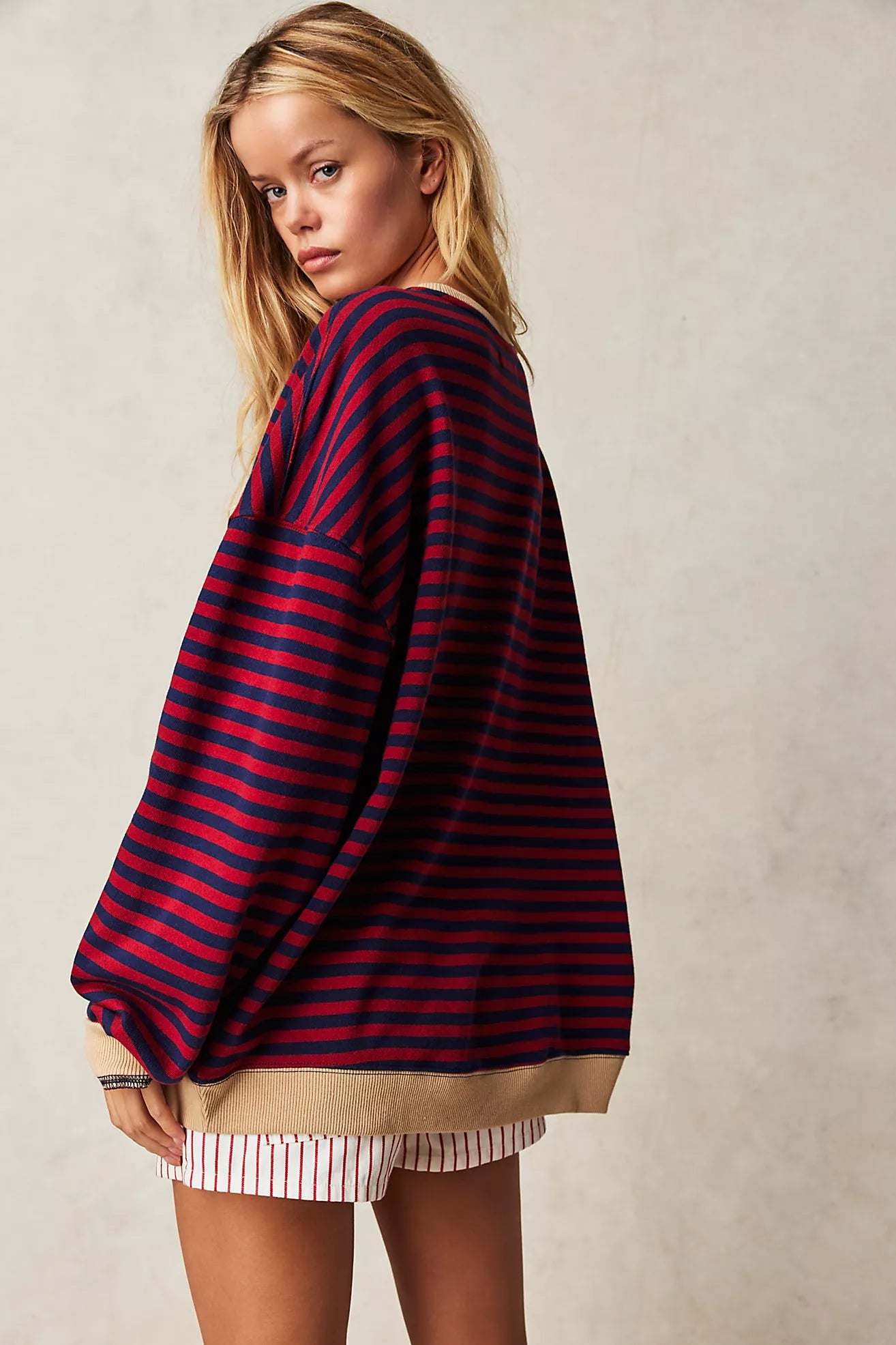 Free People -Classic Striped Oversized Crewneck - NAUTICAL COMBO