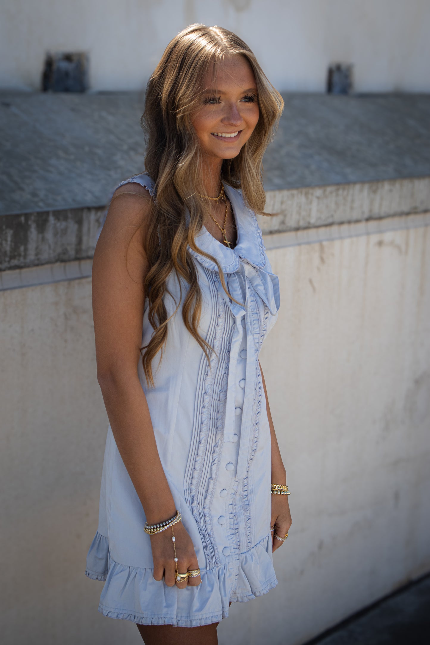 Blue Whisper Sleeveless Mini Dress