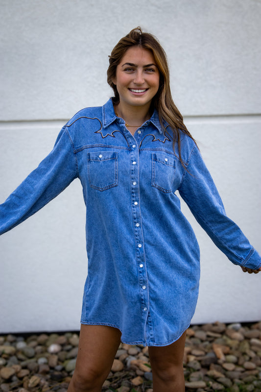Western Flare Embroidered Mini Dress