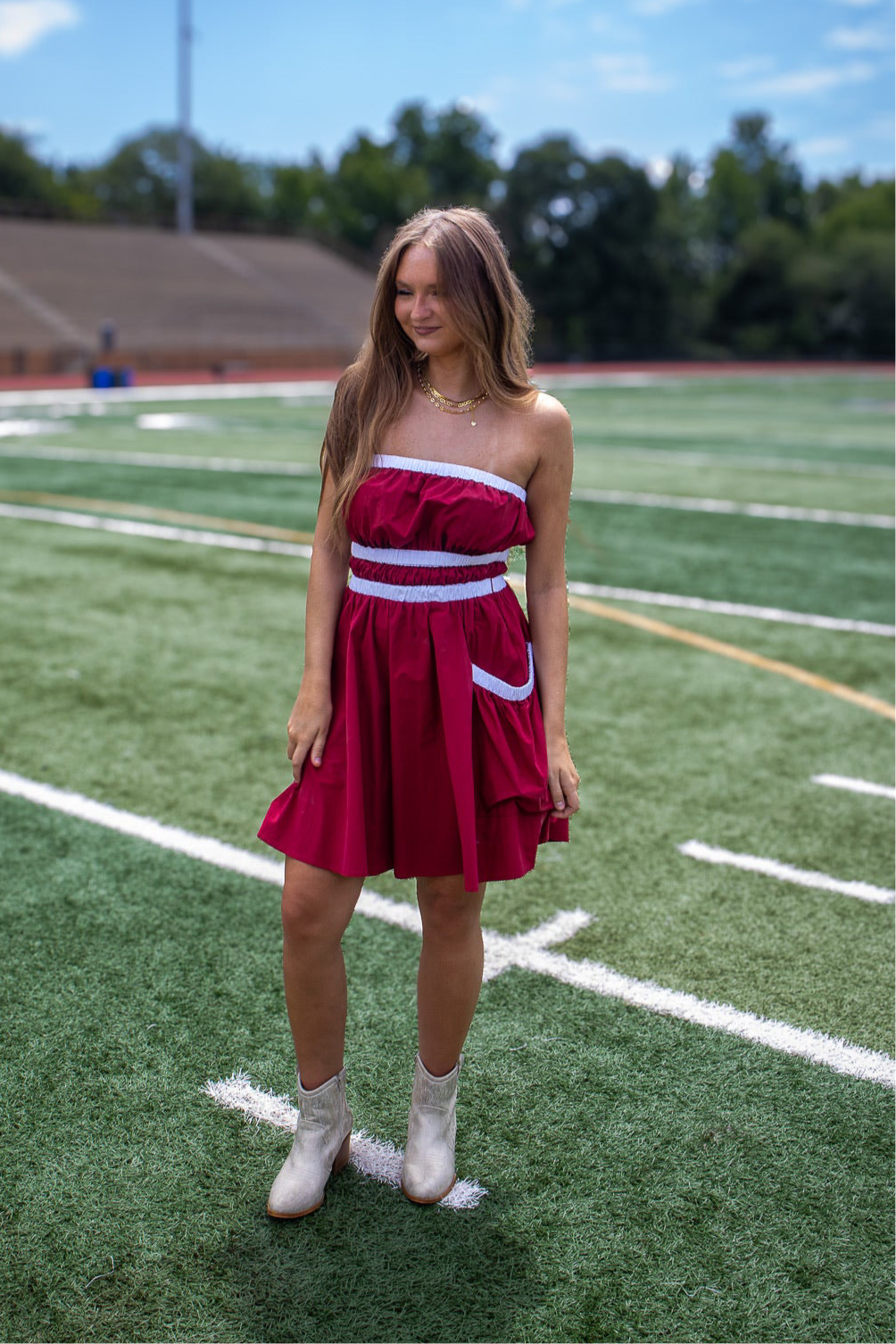 First Down Strapless Dress - GARNET