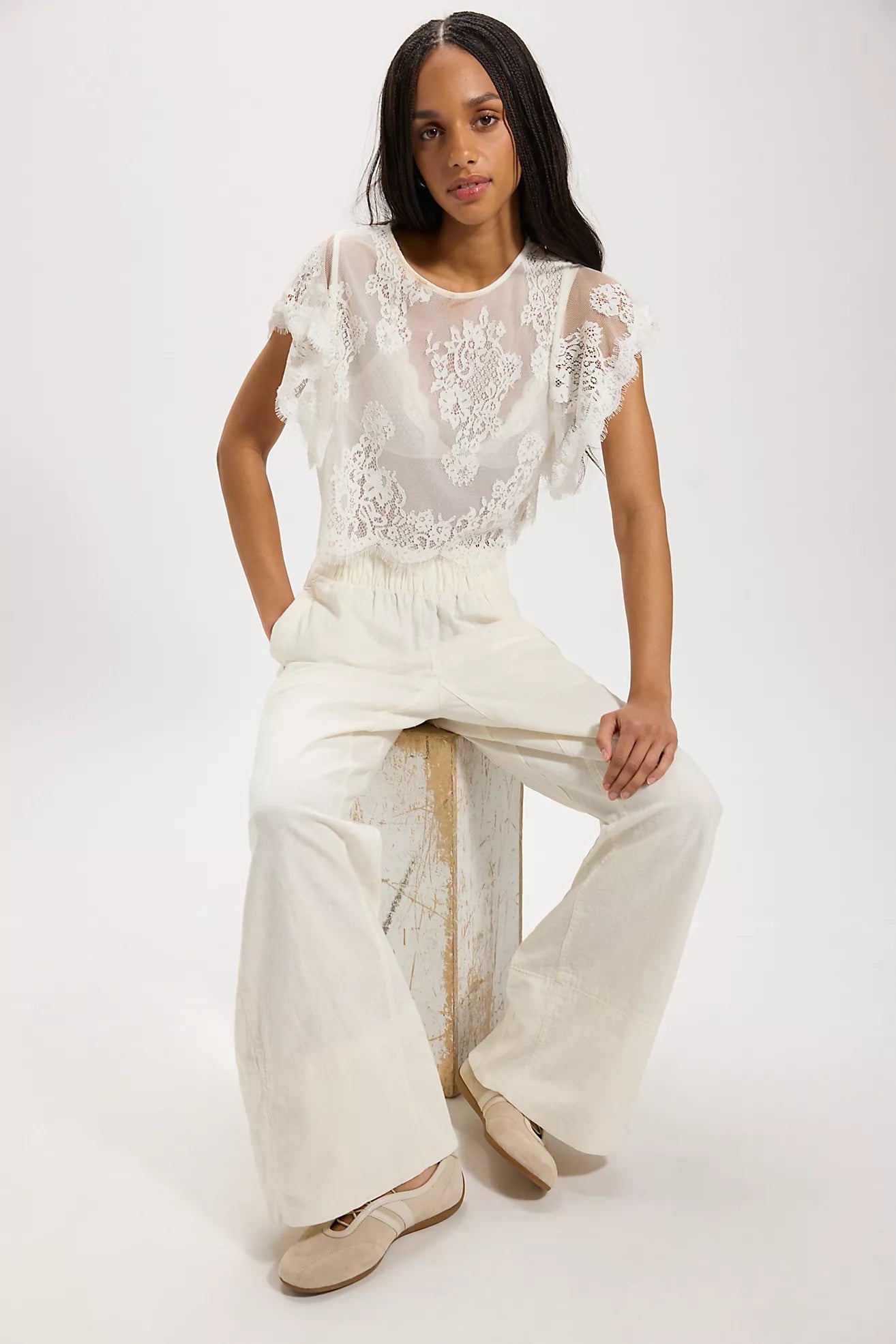 Free People-Day's End Linen Pull-On Pants-CLEAN IVORY