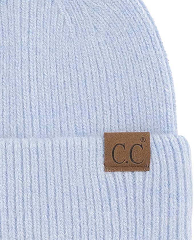 C.C. Monica Ribbed Double Cuff Beanie - SKY BLUE