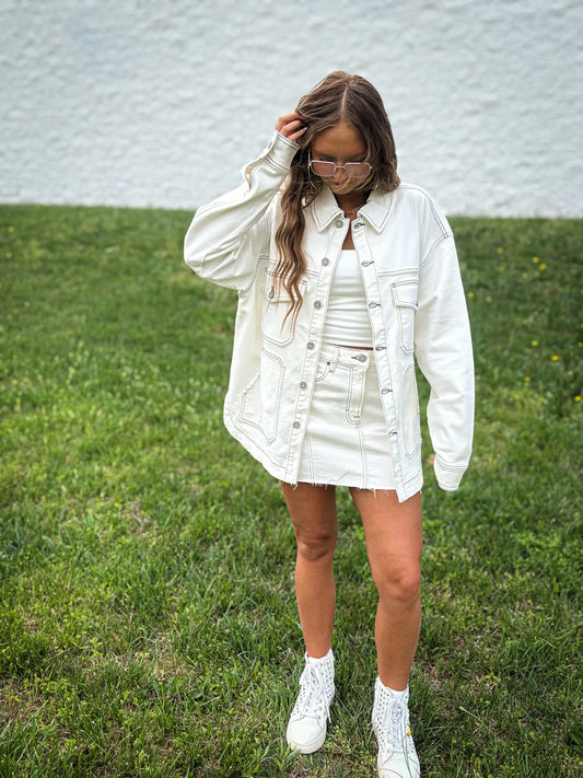 Hidden - Peyton High Rise Denim Mini Skirt - PEARL