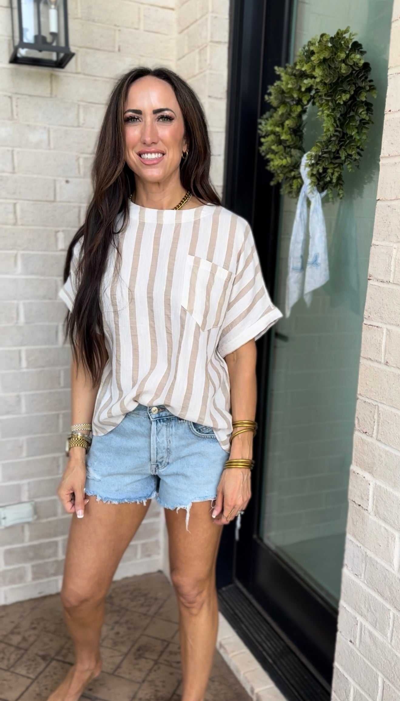 Beige Sandy Stripes Linen Blouse