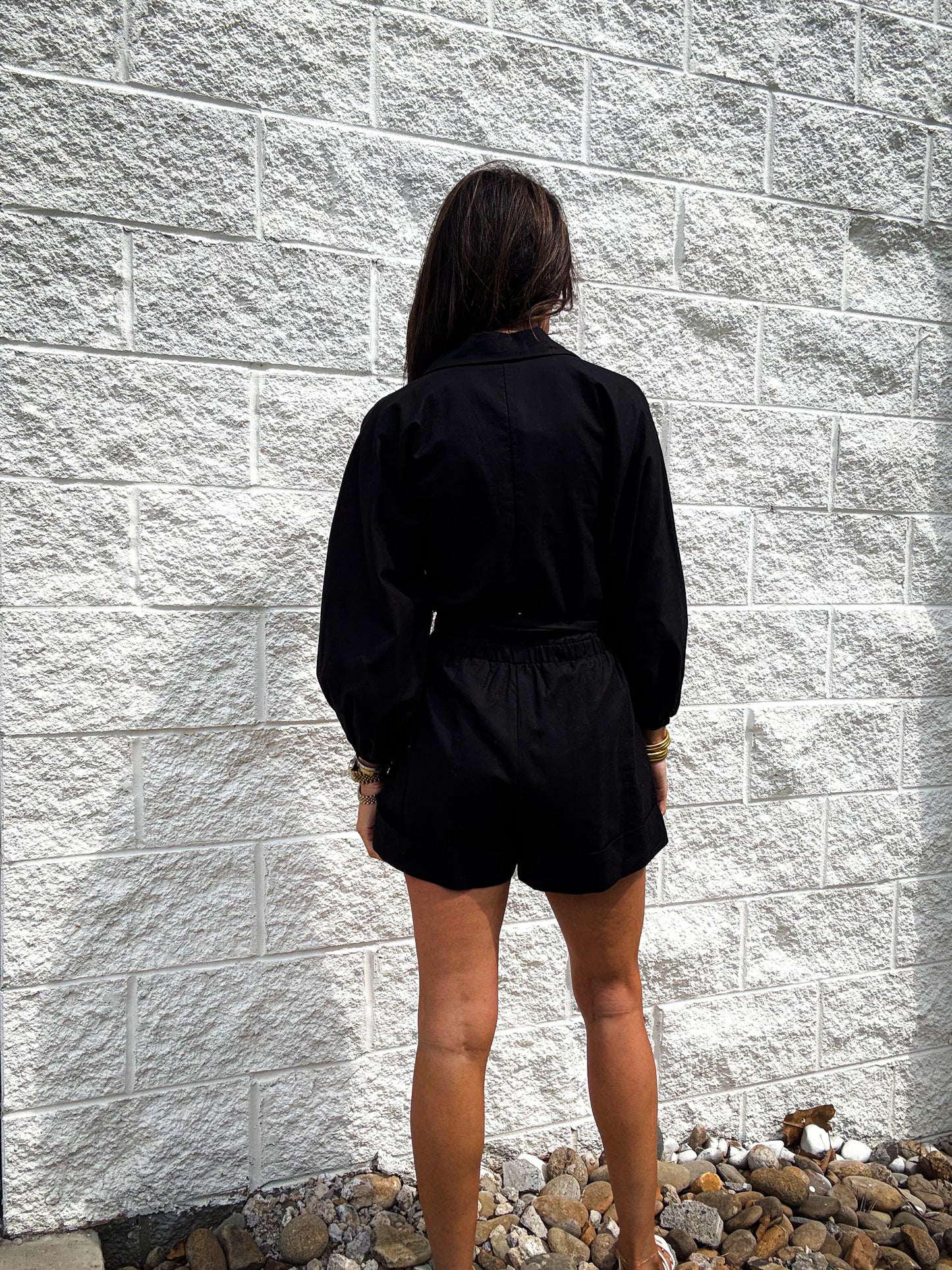 After Dark Linen Romper - BLACK