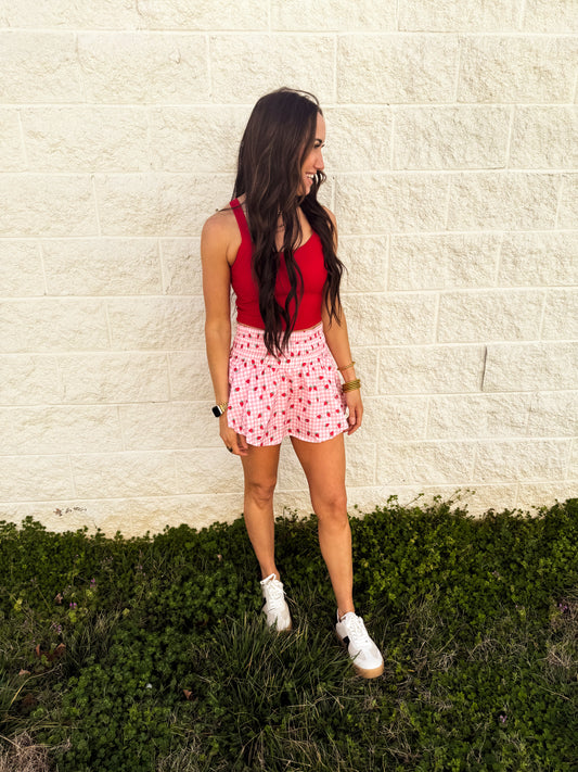 Summer Strawberry Gingham Skort