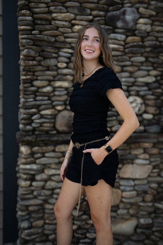 Boho Lace Short Set - BLACK