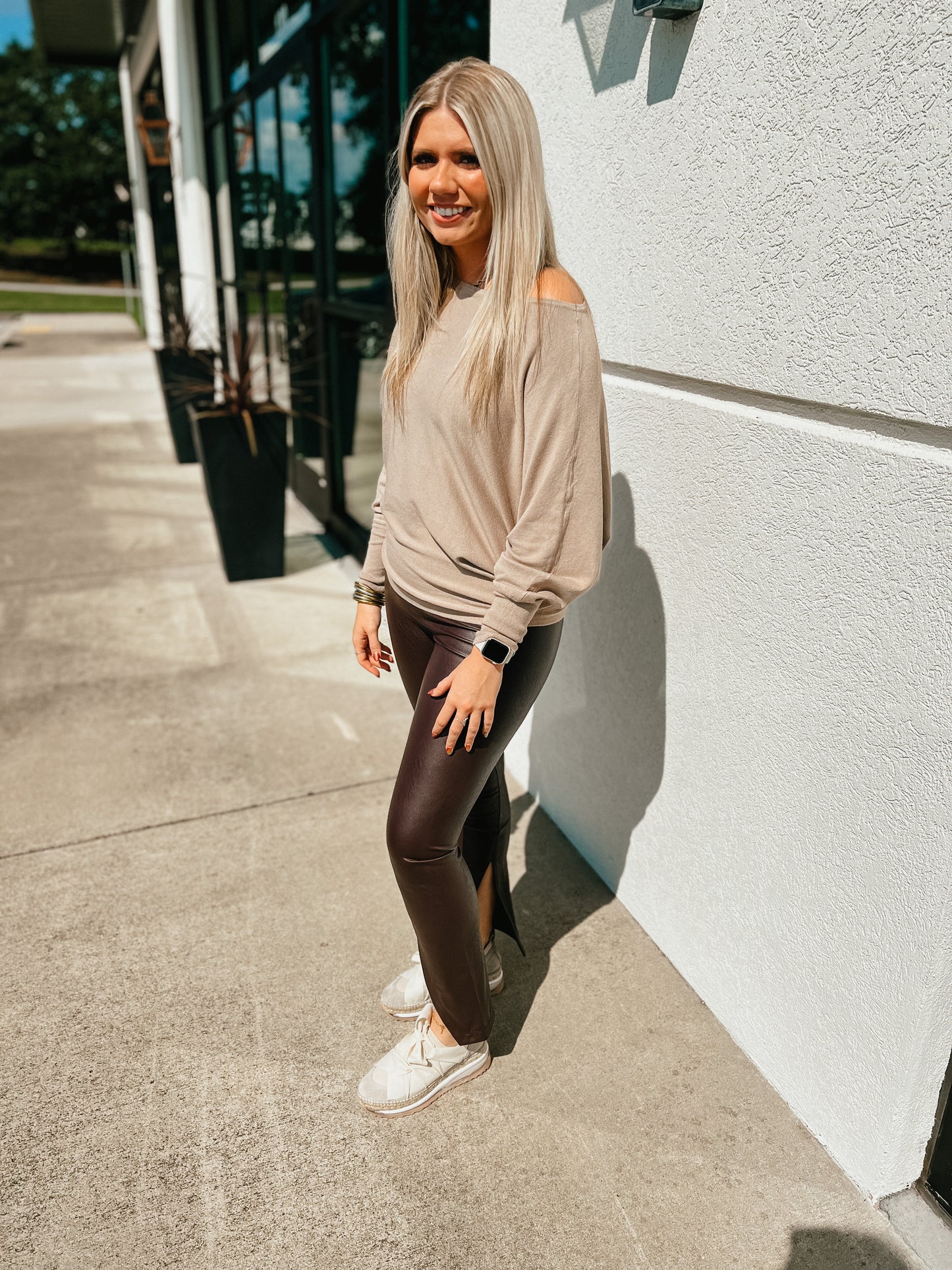 Spanx - Leather Like Front Slit Skinny - CHERRY CHOCOLATE