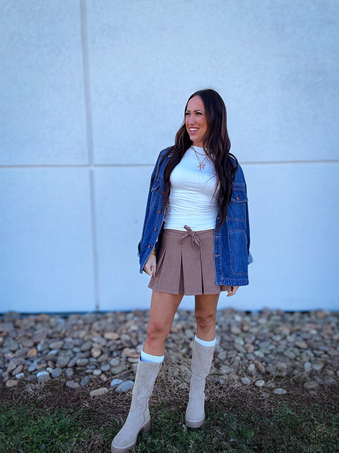 Spiced Cider Plaid Pleated Skort