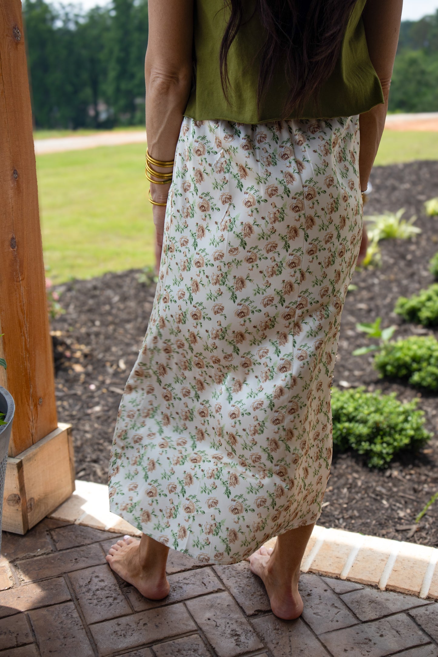 Brown Blossom Midi Skirt