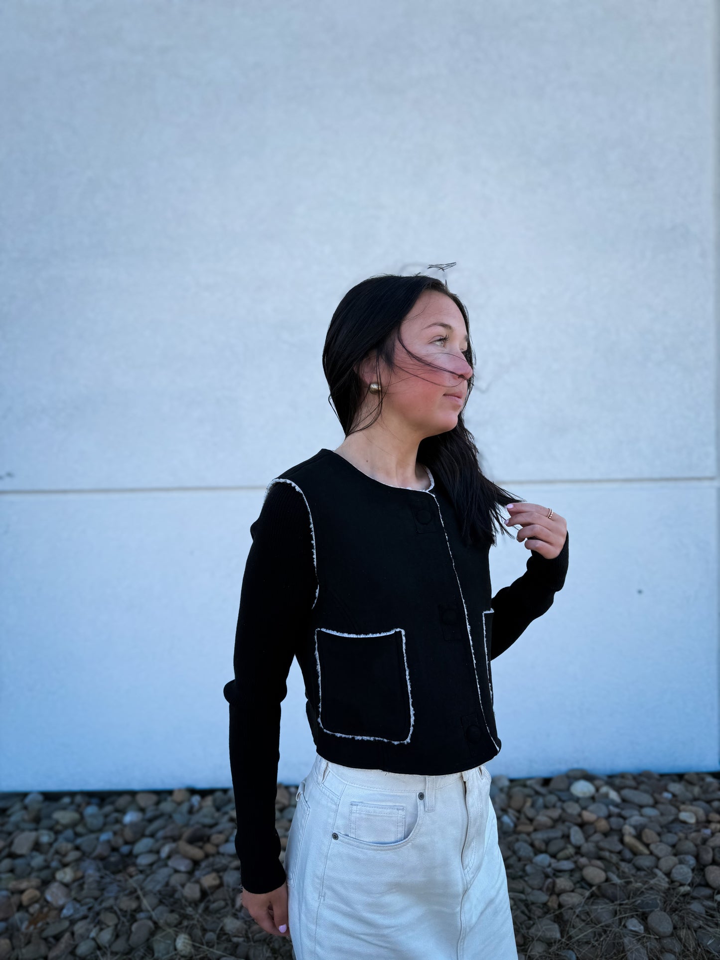 Atelier Suede Sherpa Vest - BLACK