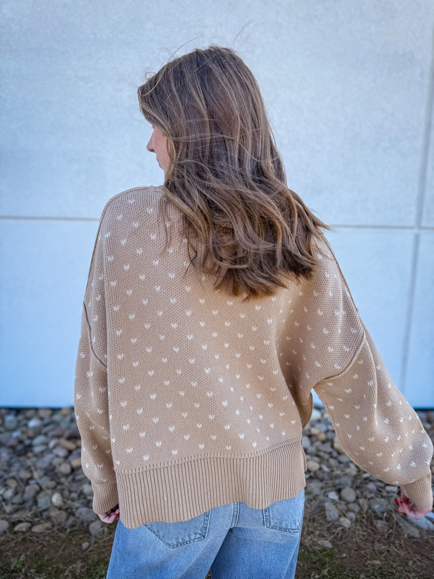 Heart Pattern Tan Sweater