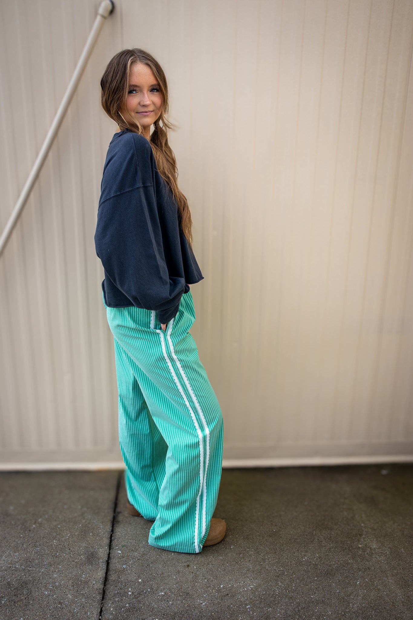 Pop of Green Stripe Pants