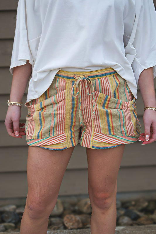 Free People - Good Fortune Stripe Shorts - TEA COMBO