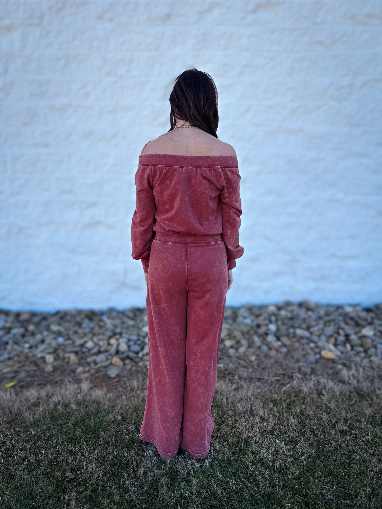 Effortless Off The Shoulder Jumpsuit - Washed Berry