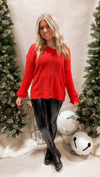 Peppermint Red V-Neck Knitted Sweater
