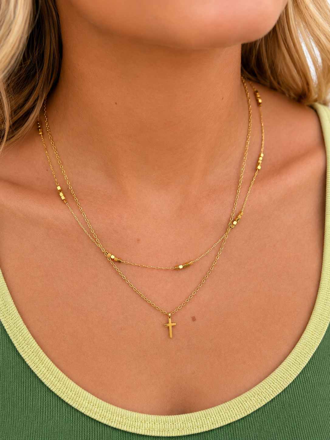ADORN - Follow Me Dainty Gold Cross Necklace