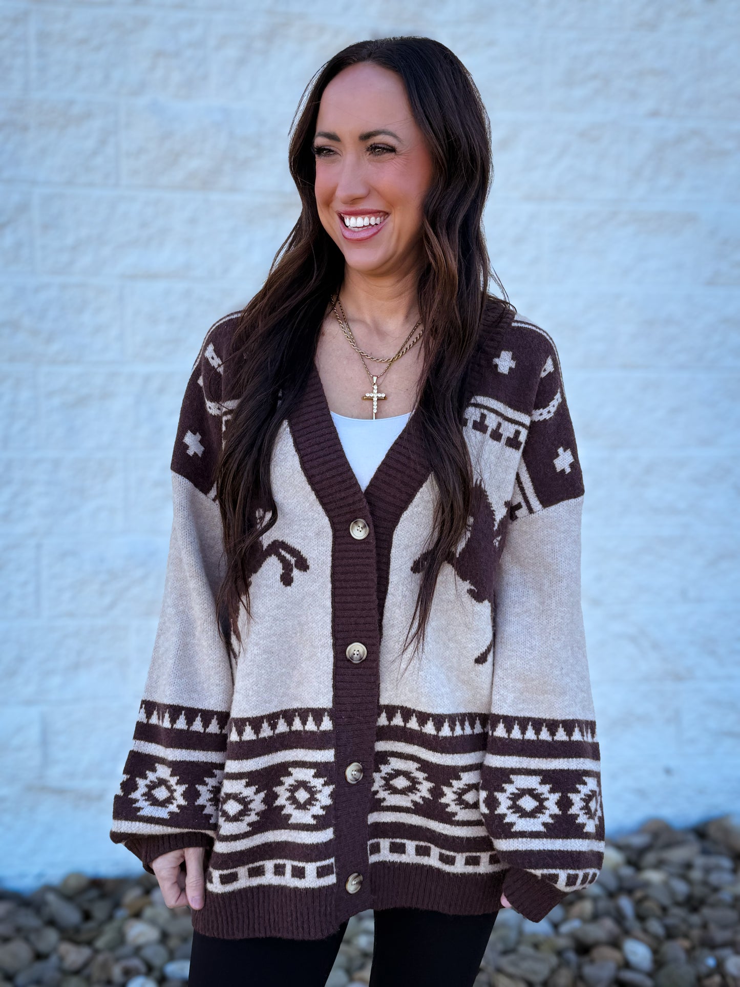 Equestrian Cardigan - BROWN/TAUPE