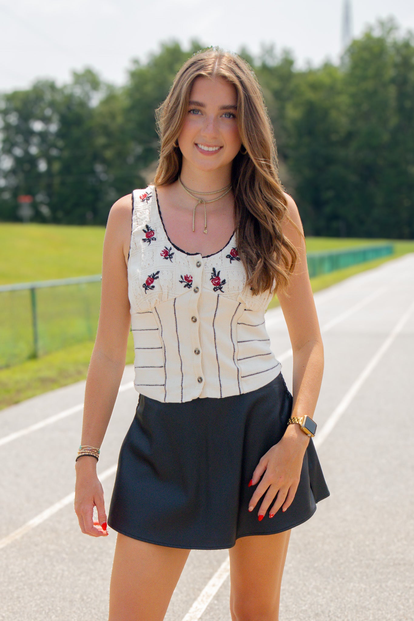 Free People - Rose Bud Embroidered Knit Top - IVORY COMBO – YES