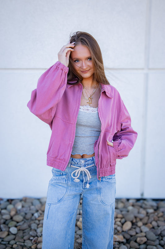 Free People - Birdie Track Jacket - ROSE RAISIN