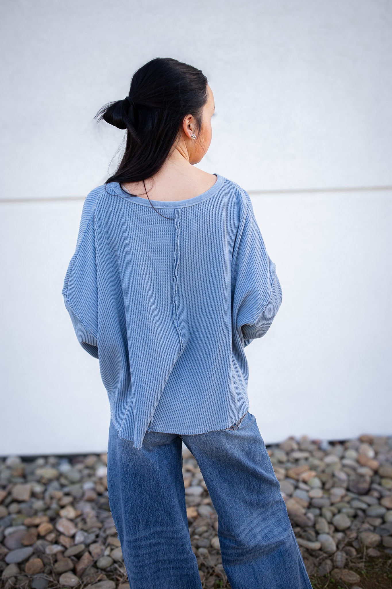 Mic Drop Thermal Waffle Top - DUSTY BLUE