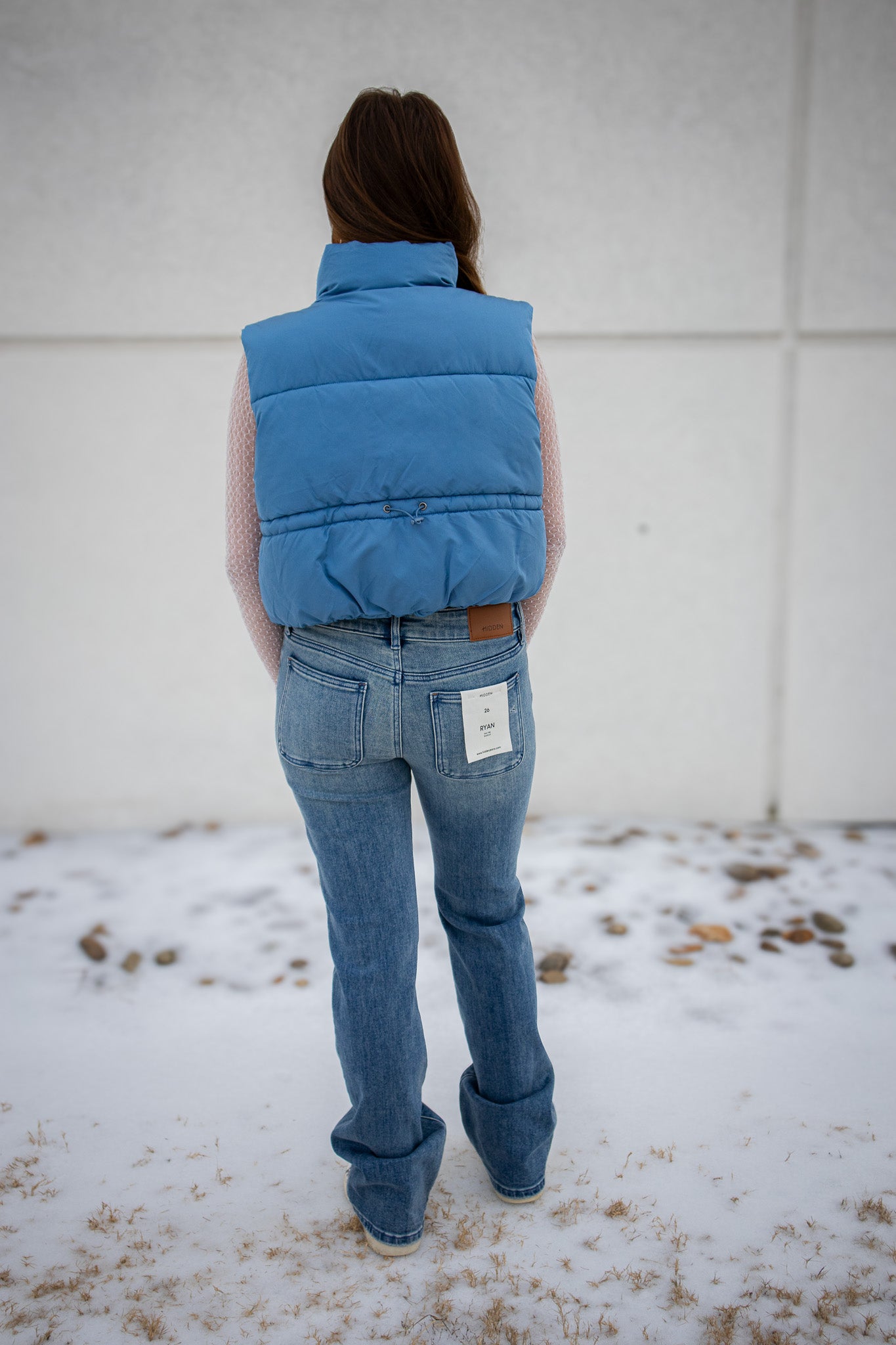 Cropped Puffer Vest - Dusty Blue