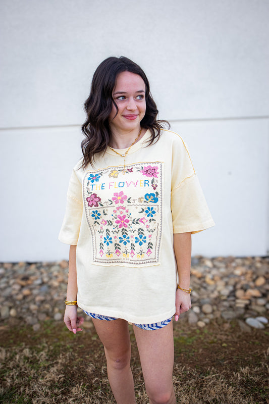Quilted Floral Yellow Graphic Tee