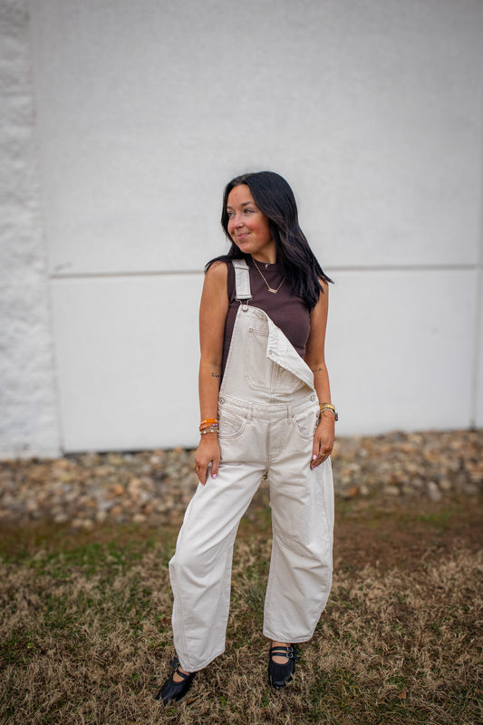 Free People - Good Luck Barrel Overalls - MILK