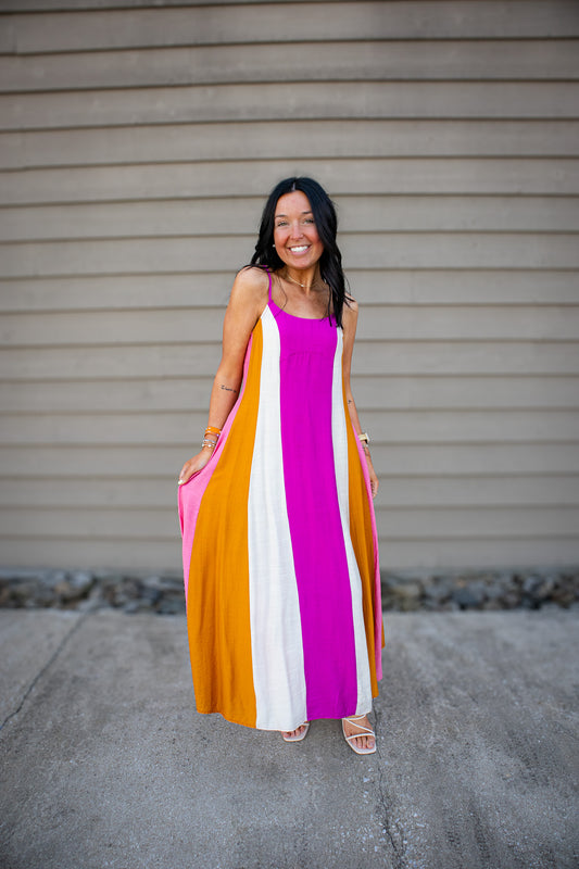 Sunset Hour Color Block Midi Dress