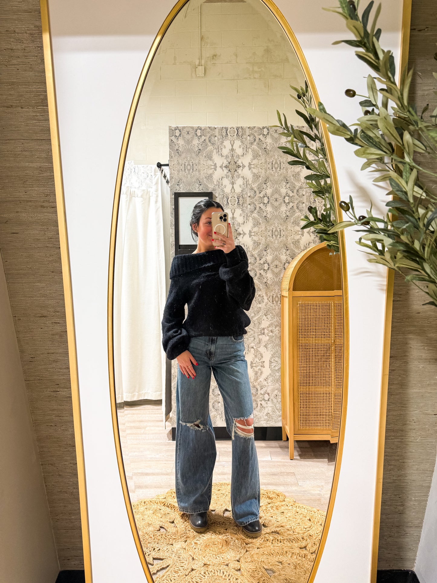 Foldover Chunky Knit Sweater - BLACK