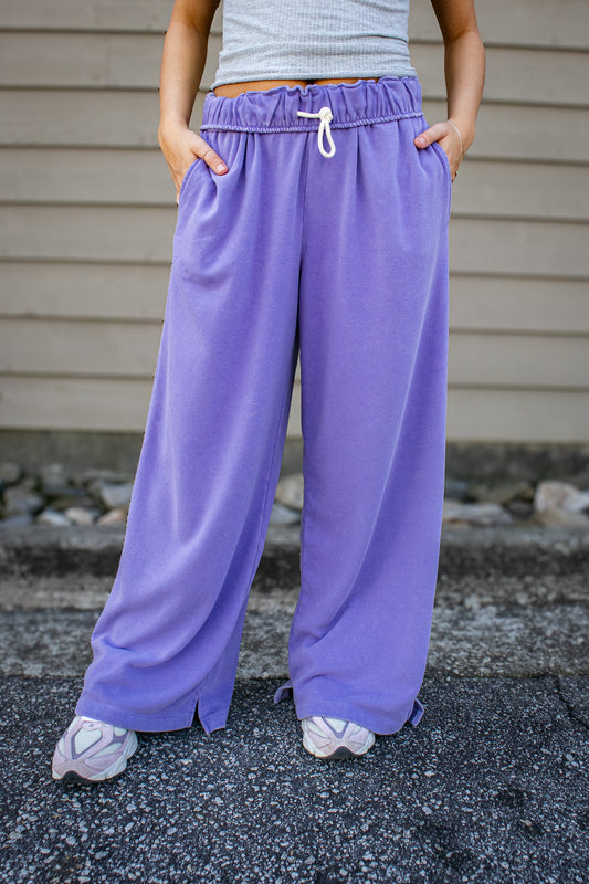 Laid Back Foldover Sweatpants - DUSTY PURPLE