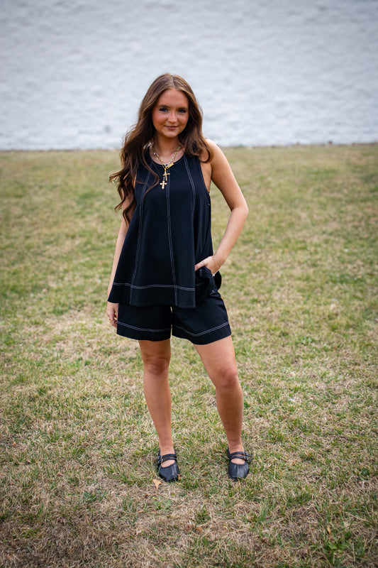 Black Contrast Short Set