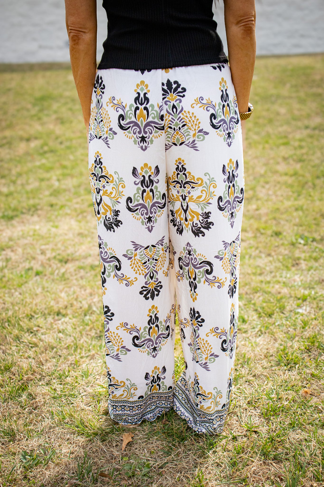 Gilded Garden High-Waisted Wide Leg Palazzo Pants