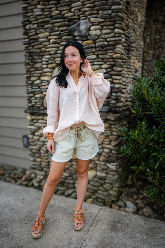 Light Peach Linen Button Down Top