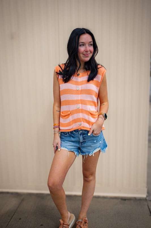 Sunset Stripe Pink & Orange Sweater Vest