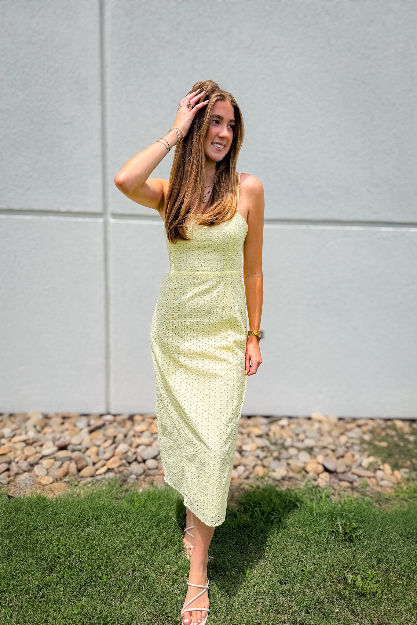 butter yellow flowy dress Eyelet Bow Back Midi L Navy Blue Slit Organza color-swatch_BLACK|# length skirt drapes beautifully Size:Pre-Order 10