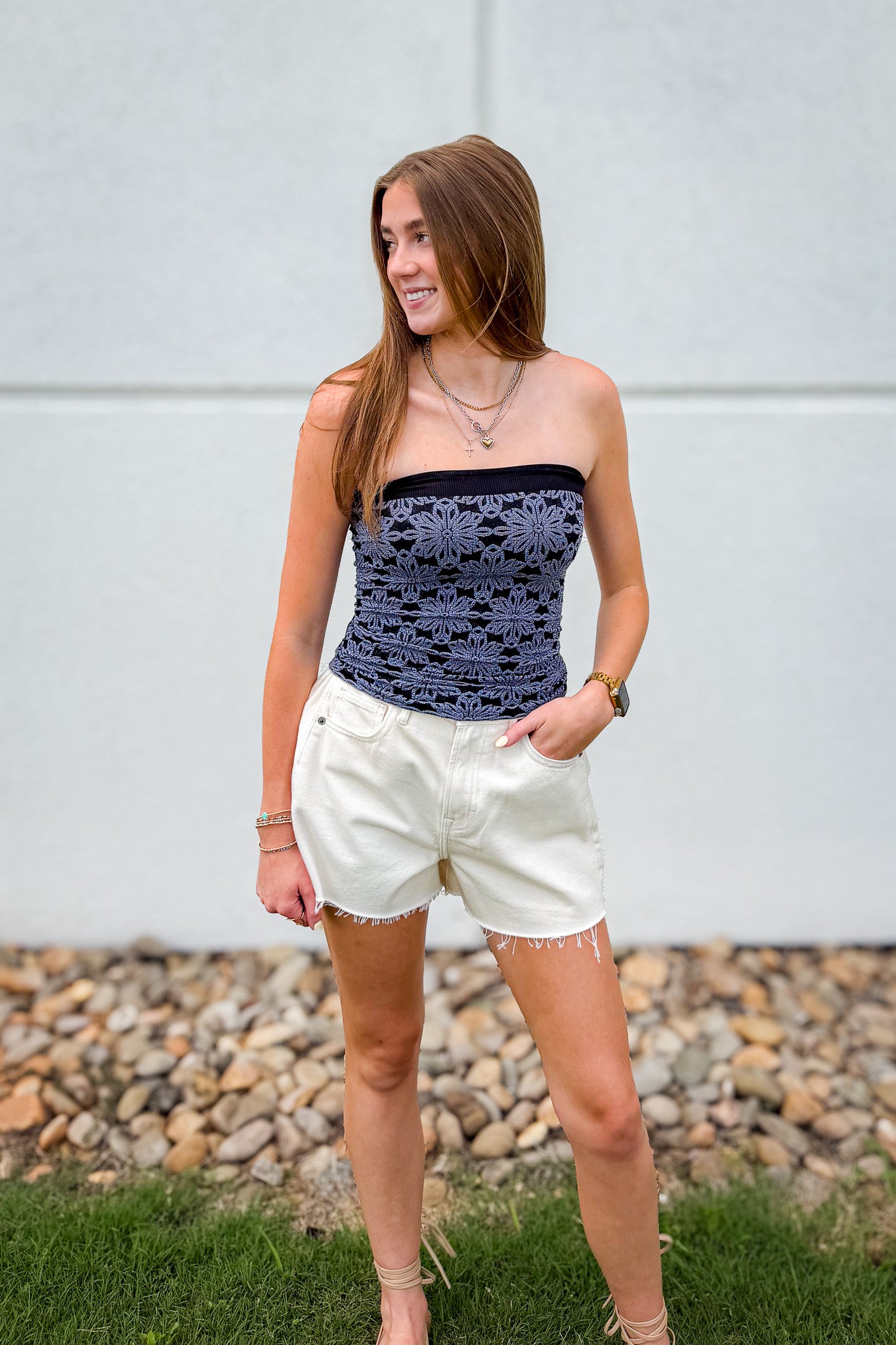 Love Notes Floral Knit Tube Top- BLACK