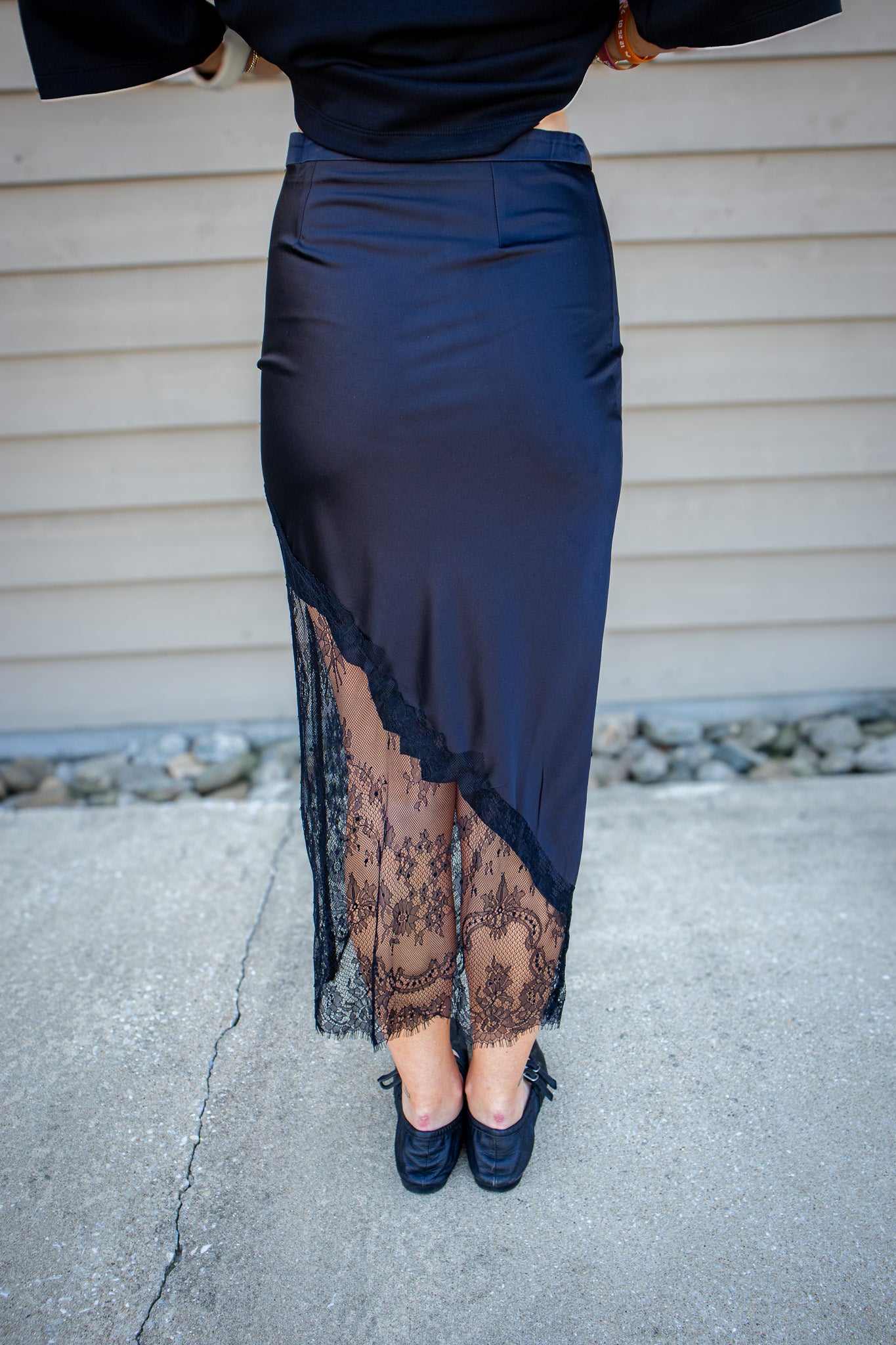 After Dark Black Lace Midi Skirt